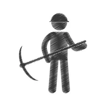 Drawing mining man with helmet pick axe figure pictogram 스톡 일러스트