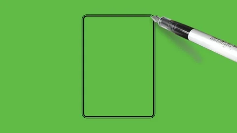 Drawing a mobile cell in black and blue colour combination on abstract green Vidéo 153789897