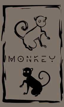 Drawing of monkey in primitive ancient style, year of monkey Stock Illustration