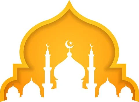 A drawing of a mosque with a crescent moon and star on top Stock Illustration
