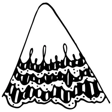 Drawing of a mountain with a pattern of wavy lines and strokes and dots. hand Stock Illustration