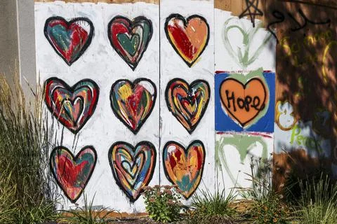 Drawing of multi-colored hearts Stock Photos