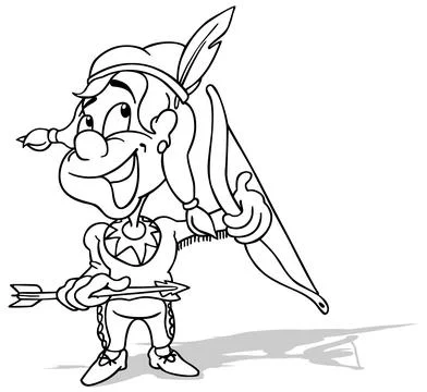 Drawing of a Native American Holding a Bow and Arrow Stock Illustration