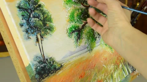 Drawing Nature on Canvas Stock Footage 148323197