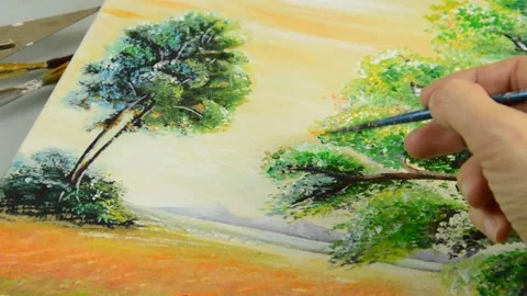 Drawing Nature on Canvas Stock Footage 148323220