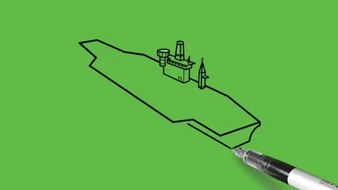 Drawing an ocean ship with color combination on abstract green background Video stock 150366884