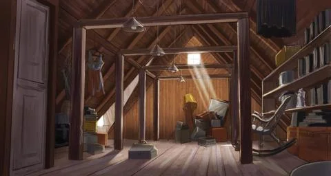 Drawing of an old house attic Stock Illustration