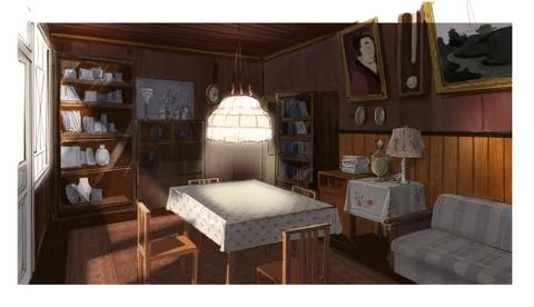 Drawing of an old house kitchen Stock Illustration