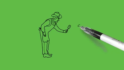 Drawing old man giving choco bar to kid in black and blue dress colour 動画素材 156383012