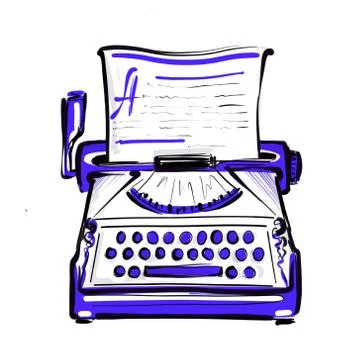 Drawing of an old typewriter with a sheet of paper for illustration Stock Illustration