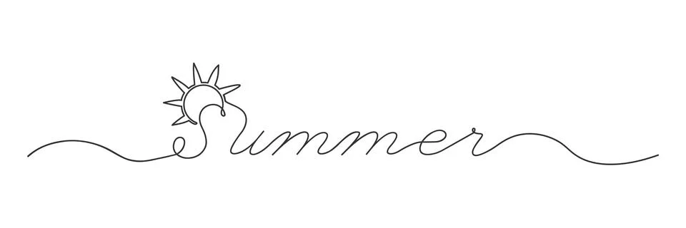 Drawing with one continuous line of sun and inscription Summer. Concept for Illustrazione stock
