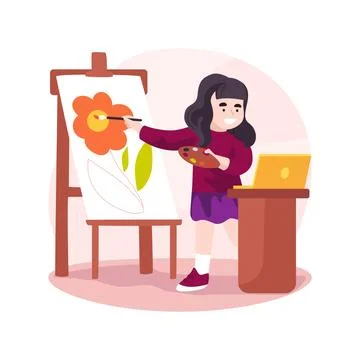 Drawing online class isolated cartoon vector illustration. Illustrazione stock