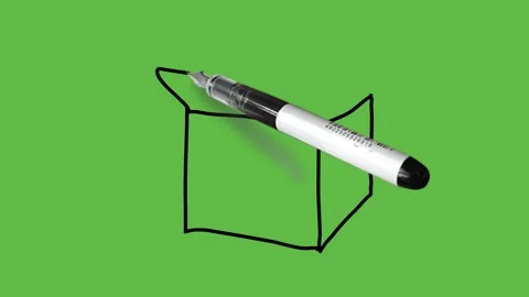 Drawing  open brown box with black outline on abstract green background Видео 157430823