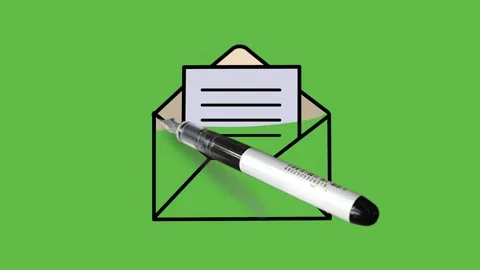 Drawing open envelop with paper in black, light brown and light grey colour Video stock 156401174