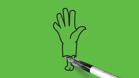 Drawing open hand in grey and brown colour combination with black outline Видео 157615515