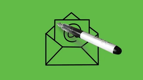 Drawing open mail in black and blue colour combination on abstract green screen Video stock 156401325