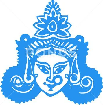 Image of Sketch Of Goddess Durga Matha Or Chamundi Closeup Face Editable  Outline Illustration-XQ489052-Picxy