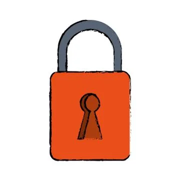 Drawing orange padlock lock secure digital Stock Illustration