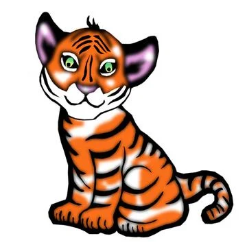 A drawing of an orange sitting tiger Stock Illustration