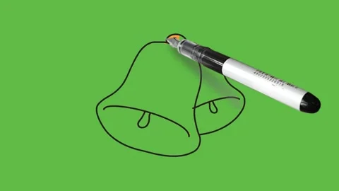 Drawing pair of bell in orange colour with black outline on green background Видео 157614363