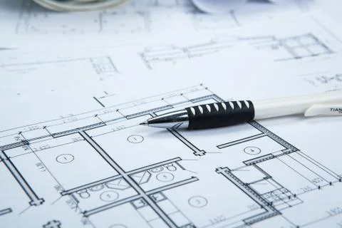 Drawing on paper and tools Stock Photos