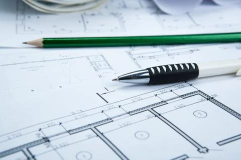 Drawing on paper and tools Stock Photos