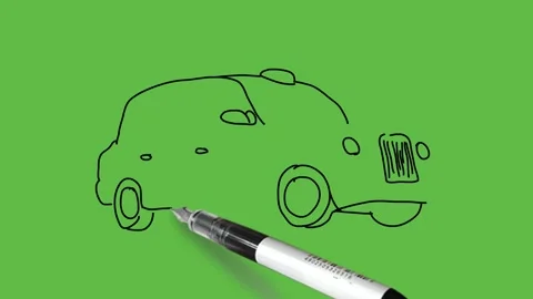 Drawing an passenger car side view with black and color combination 動画素材 150366994