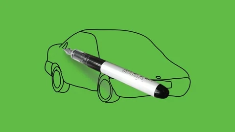 Drawing an passenger car side view with black and color combination Stock Footage 150367047