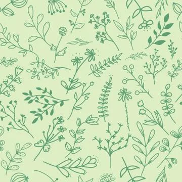 A drawing of a pattern of dark green leaves on a light green background. Flor Illustrazione stock