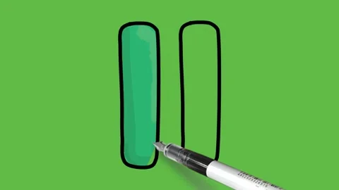 Drawing pause button with blue colour and black outline on green background Stock Footage