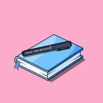 Drawing Pen on a Blue Notebook Vector Illustration Isolated Design Illustrazione stock