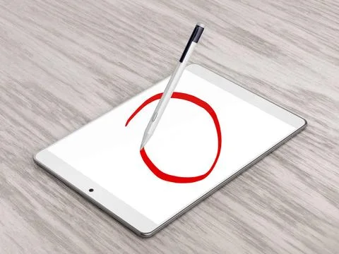 Drawing with pen on tablet Drawing circle with digital pen on tablet compu... 写真素材