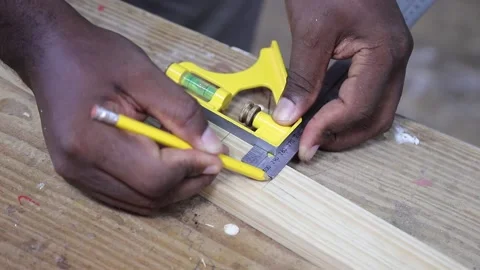 Drawing pencil line with a combination square Stock Footage 163280616