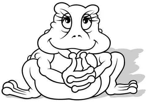 Drawing of a Pensive Frog Sitting on the Ground Stock Illustration