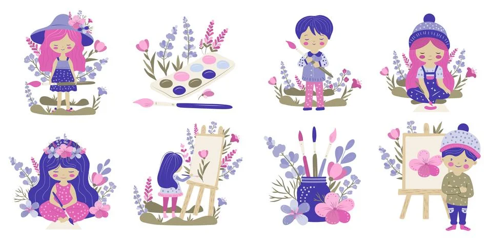 Drawing people set of the vector illustrations on the white background Stock Illustration