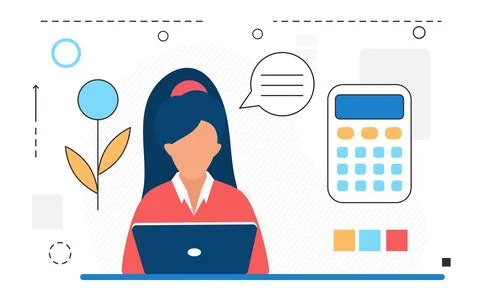 Drawing up personal budget, developing business plan in computer. 스톡 일러스트