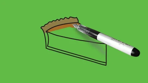 Drawing piece of chocolate cake in brown colour,black outline, green background Video stock 157615224