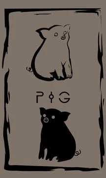 Drawing of piglet in primitive ancient style, year of pig Stock Illustration