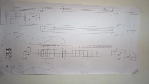 Drawing Plan Handmade Guitar Workshop Stock Footage 231545157