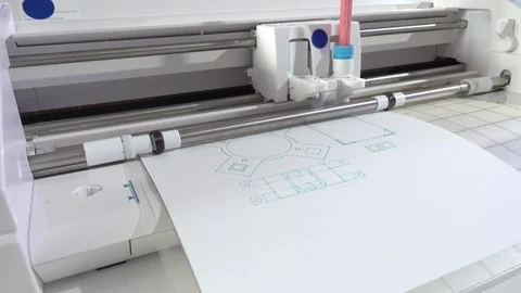 A drawing plotter draws a schematic of industrial details. Device design Stock Footage 117062189