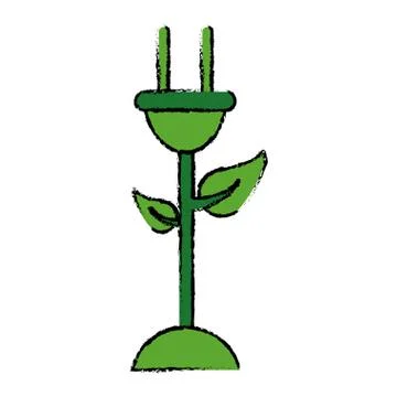 Drawing plug cable leaves ecology energy symbol Illustrazione stock