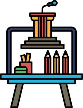 A drawing of a podium with a microphone and a microphone stand Stock Illustration