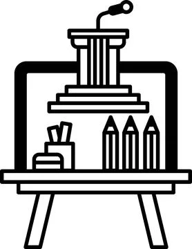 Drawing of a podium with a microphone and a microphone stand Stock Illustration