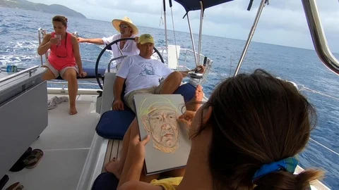 Drawing Portrait on a Sailboat Video stock 94092929