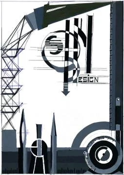 Drawing poster on the theme of accessories for the work of the designer and Stock Illustration
