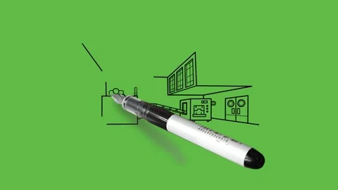 Drawing a processing room with blue,grey, green and orange colour combination Vidéo 152380329