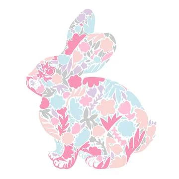 Drawing of a rabbit from flowers. Vector modern illustration in gentle pastel Stock Illustration