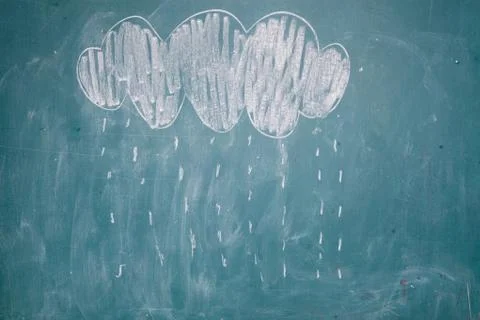 Drawing of rain falling from cloud on chalkboard Stock Photos