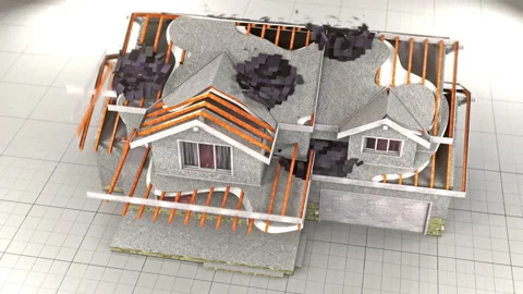 From drawing to real house. 3D rendering. Stock Footage 150138080