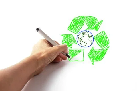 Drawing recycle the world. Stock Photos